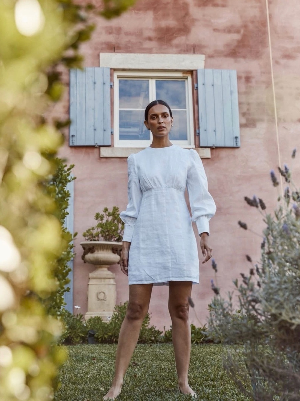 DISSH White Long-Sleeve Mini Dress with Puff Sleeves